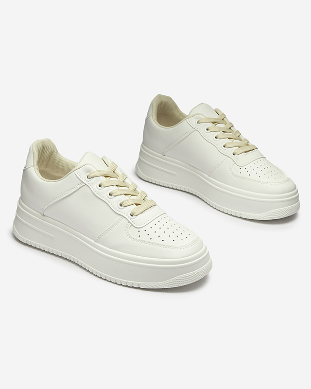 Белые женские спортивные кроссовки с бежевыми шнурками Smaffo- Footwear