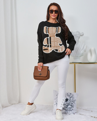 Royalfashion Черный женский свитер с мишкой Тедди