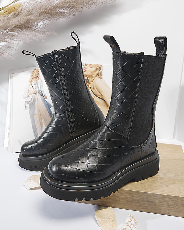 Черные женские сапоги с тиснением Ahetto- Footwear