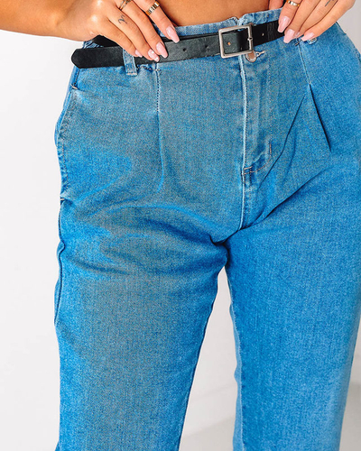 Mėlynos moteriškos džinsinės kelnės su popieriniu maišeliu - Apranga