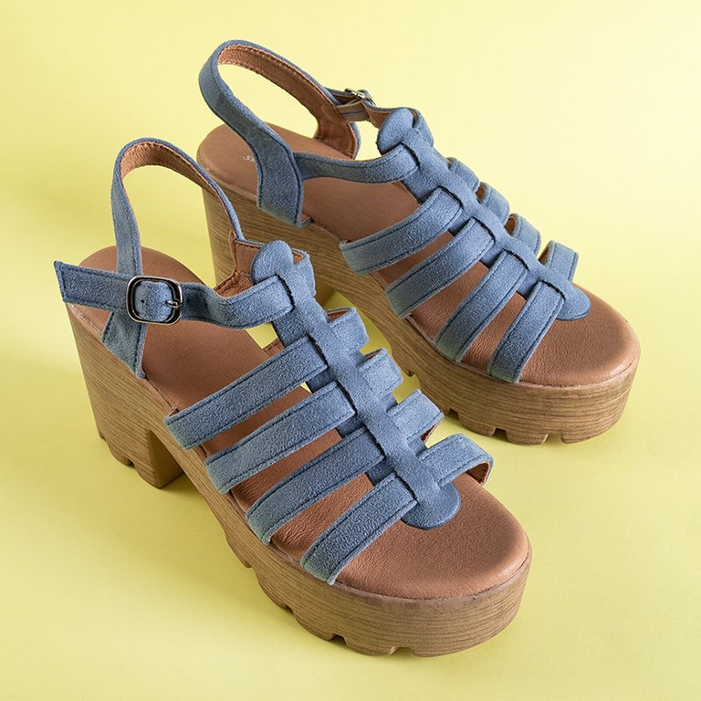 Голубые женские босоножки на каблуке Tamianka