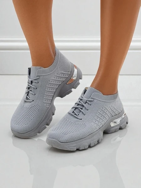 Atenea Light Grey Fabric Flat Kicks fo' Gurls wit' dat 4.5 cm Sole