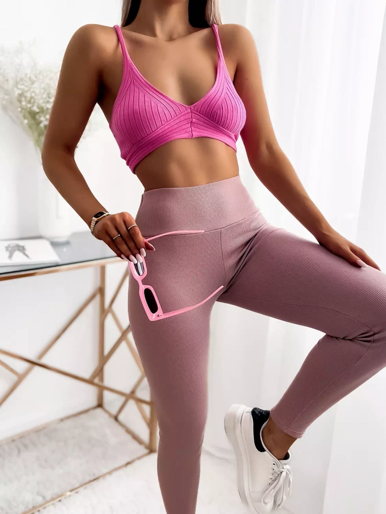 Moteriškos rausvos spalvos leginsai su briaunelėmis - Drabužiai