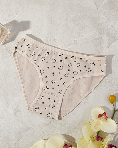 Бежевые хлопковые женские трусики с принтом - Нижнее белье
