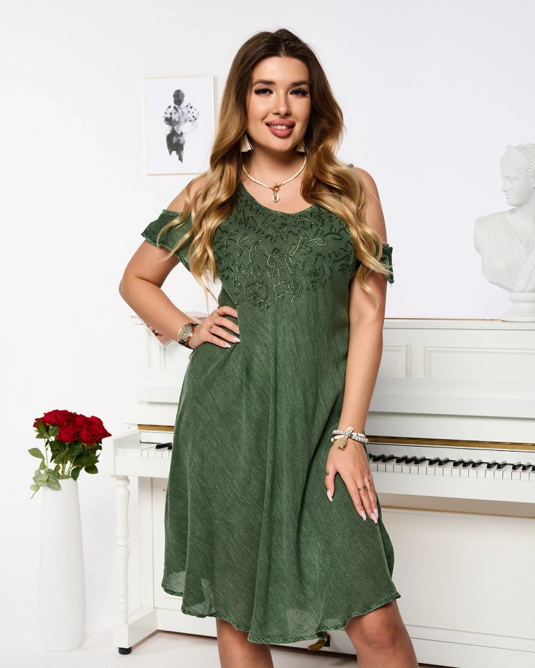 Royalfashion Žalias moteriškas paplūdimio drabužis su suknele