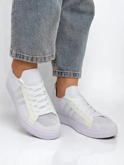 Aurelio White Fabric and Faux Leather Sneakers with Flat 2.5 cm Platform