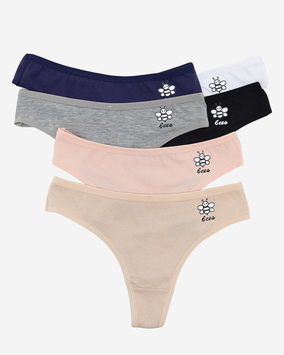 Хлопковые женские одноцветные стринги с принтом 6 шт./упак. - Нижнее белье