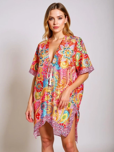 Kolorowe pareo Royalfashion Callista – stylowa narzutka do kolan na plażę