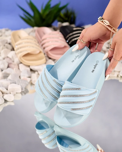 Mėlynos moteriškos šlepetės su kubiniu cirkoniu Mytaris - Avalynė