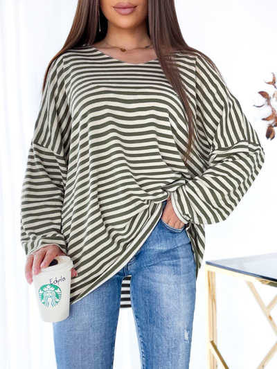 Royalfashion Женская зеленая блузка в полоску с парчой