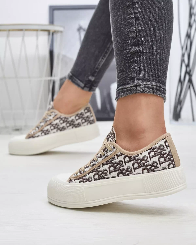 OUTLET Royalfashion Raštuoti rudos spalvos moteriški platforminiai sportbačiai Berika