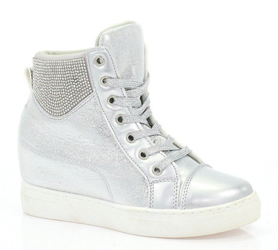 Серебряные кроссовки на внутренней танкетке Beatrice - Обувь