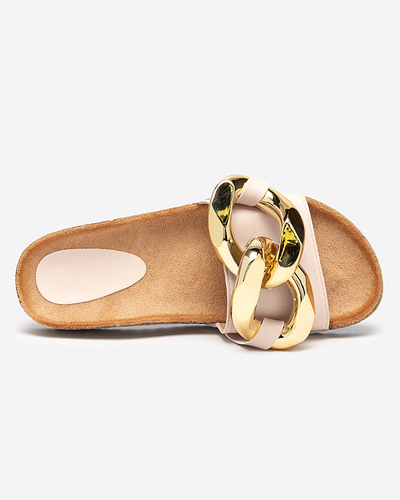 Женские шлепанцы Coralia Royalfashion экрю на платформе с цепочкой