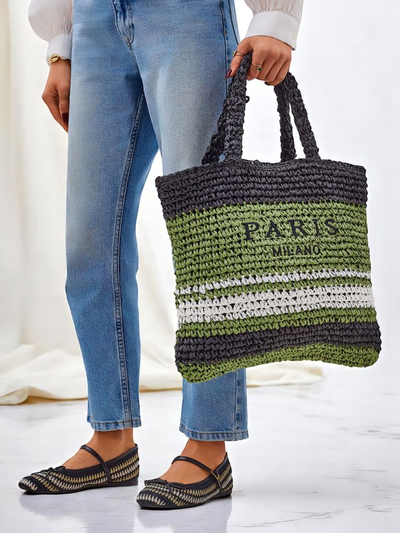 Royalfashion Didelė šiaudinė moteriška rankinė Paris Stripe
