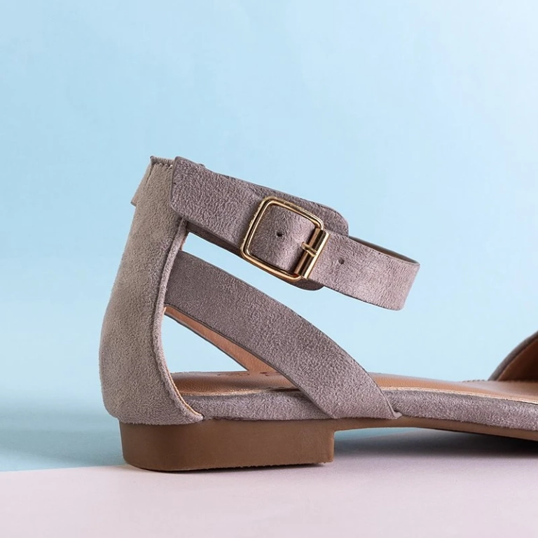 OUTLET Женские балетки серого цвета на плоской подошве Dilerma - Туфли