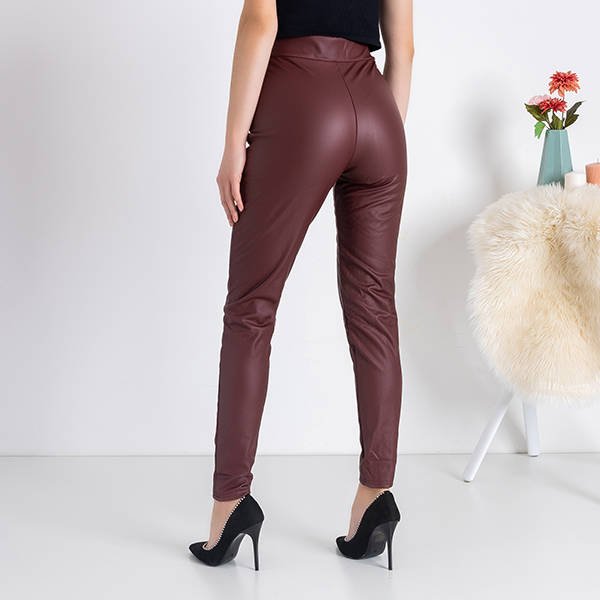 Bordowe damskie tregginsy z ozdobami - Spodnie