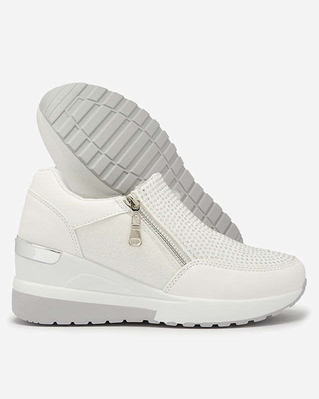 Белые женские спортивные туфли на каблуке-платформе, украшенные цирконами Martela - Обувь