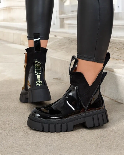 Royalfashion Juodi moteriški lakuotos odos apšiltinti batai Eratra