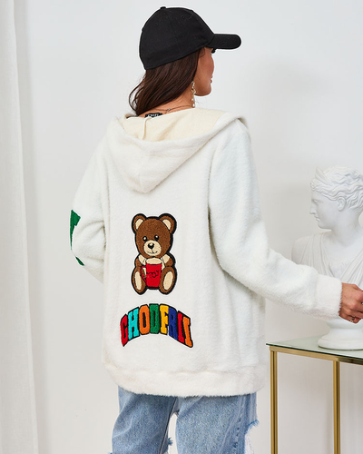 Royalfashion Женская белая меховая толстовка с нашивками