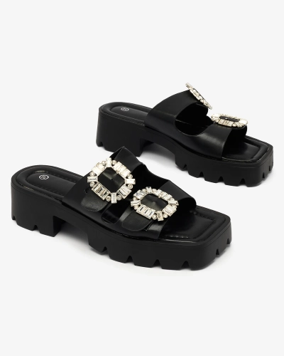 Royalfashion Черные женские украшенные шлепанцы Tireta на каблуке
