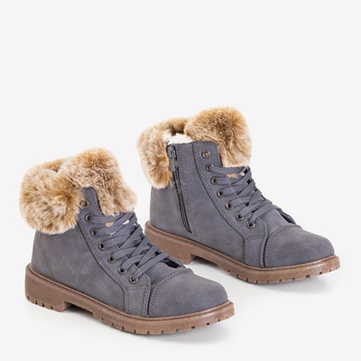 Tamsiai pilki moteriški batai su kailiu Zonevka - Avalynė