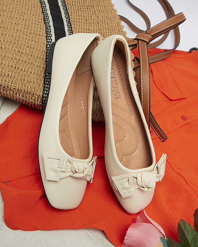 Женские бежевые балеринки с украшением на носу Caxien- Footwear