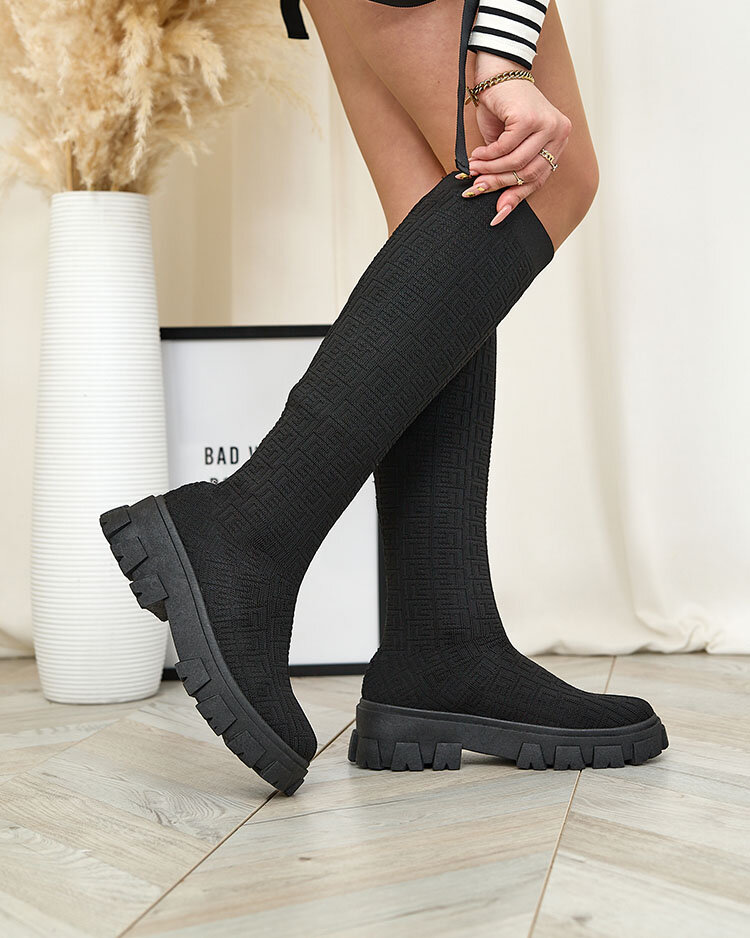 Royalfashion Juodi raštuoti moteriški batai Helipea