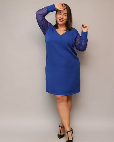 Blizganti žalia suknelė iki kelių PLUS SIZE- Drabužiai