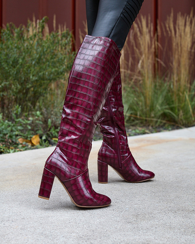 Женские сапоги на шпильке с тиснением бордового цвета Mastiu- Footwear
