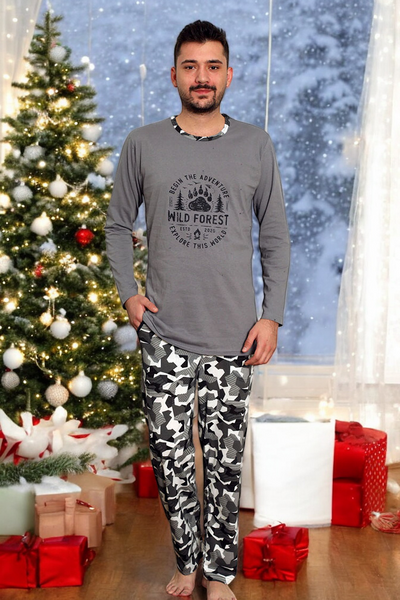 Tamsiai mėlyna vyriška pižama su languotomis kelnėmis - Drabužiai