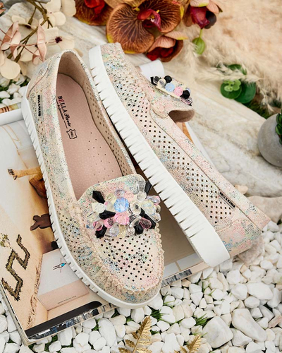 "Royalfashion" Moteriški ažūriniai mokasinai su karoliukais Nasfali
