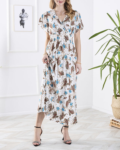 Женское узорчатое платье-миди белого цвета - Одежда