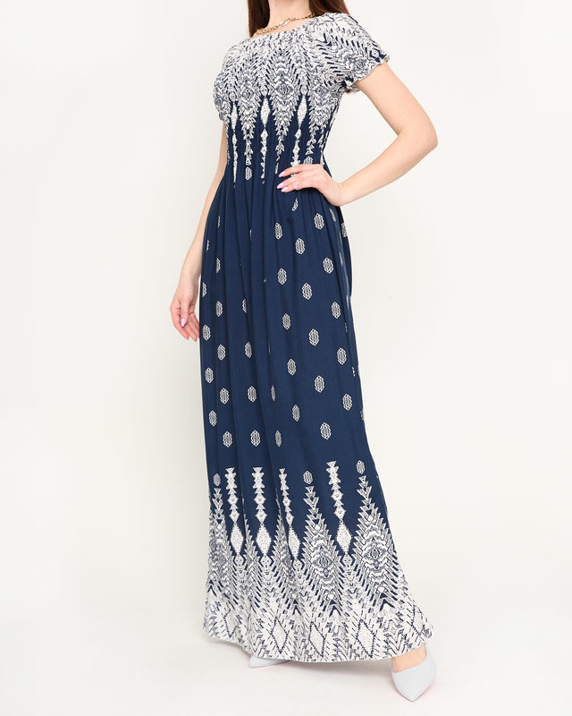 Moteriška tamsiai mėlyna raštuota maksi suknelė - Drabužiai