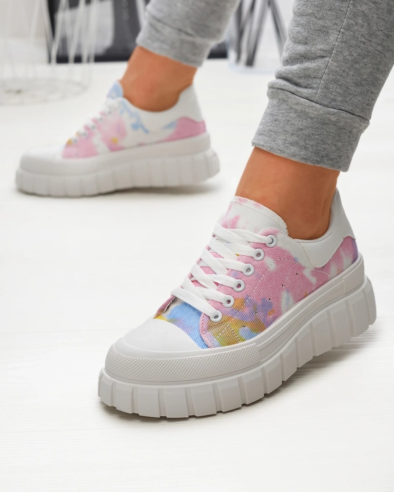 Розово-белые женские теннисные туфли с принтом Lonoll- Footwear
