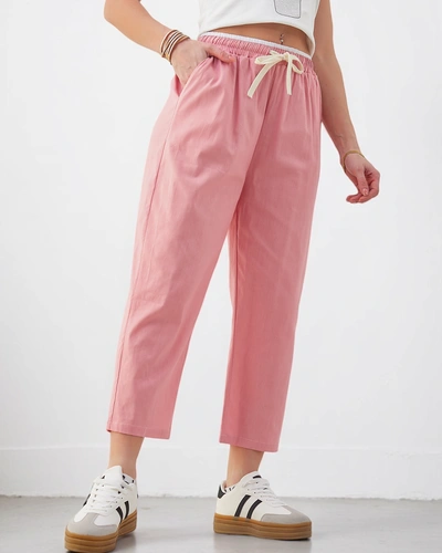 Royalfashion Moteriškos medvilnės plačios kelnės su raišteliais