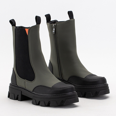 Темно-зеленые женские сапоги на массивной подошве Rosidi