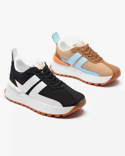 Juodi moteriški sportiniai bateliai iš eko odos su spalvotais intarpais Tifora- Avalynė