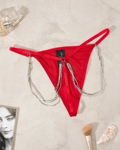 Royalfashion Красные женские трусики-стринги с цепочками