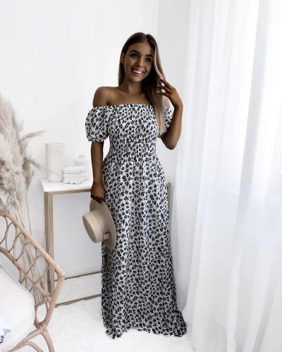 Белое женское платье макси с цветочным узором - Одежда