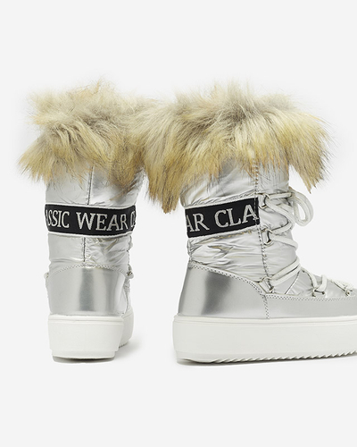 Серебристые детские ботинки-слипоны a'la snow boots with fur Asika - Обувь