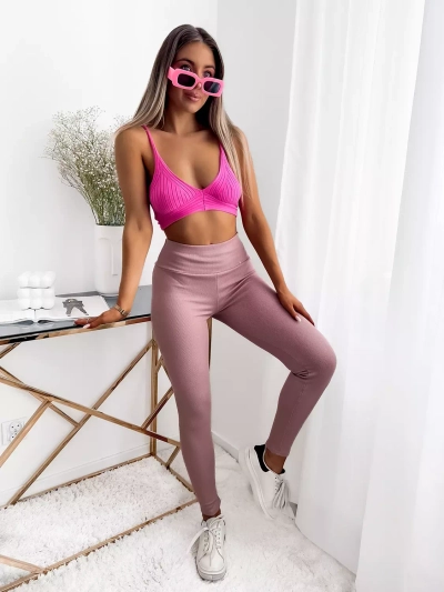 Moteriškos rausvos spalvos leginsai su briaunelėmis - Drabužiai