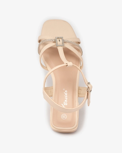 "Royalfashion" Smėlio spalvos moteriški sandalai žema pakulne su cirkoniais "Luietta"