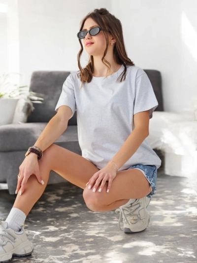 Royalfashion Женская хлопковая повседневная футболка с круглым вырезом