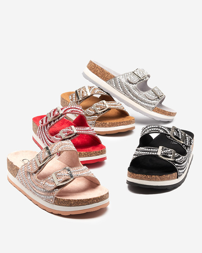 Moteriškos šlepetės su kubiniais cirkoniais juodos spalvos Lalud-Footwear