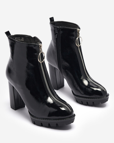 Черные лакированные женские сапоги на высокой шпильке Fallida- Footwear