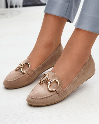 Светло-коричневые женские мокасины из эко-замши с украшением Briseri - Обувь