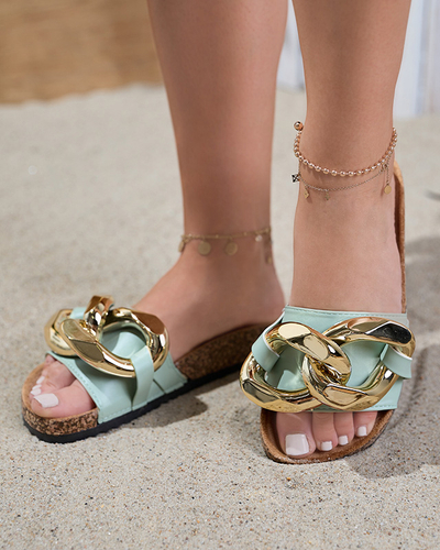 Sandały Thalia Royalfashion zielone z łańcuchem – płaska podeszwa, ziom!