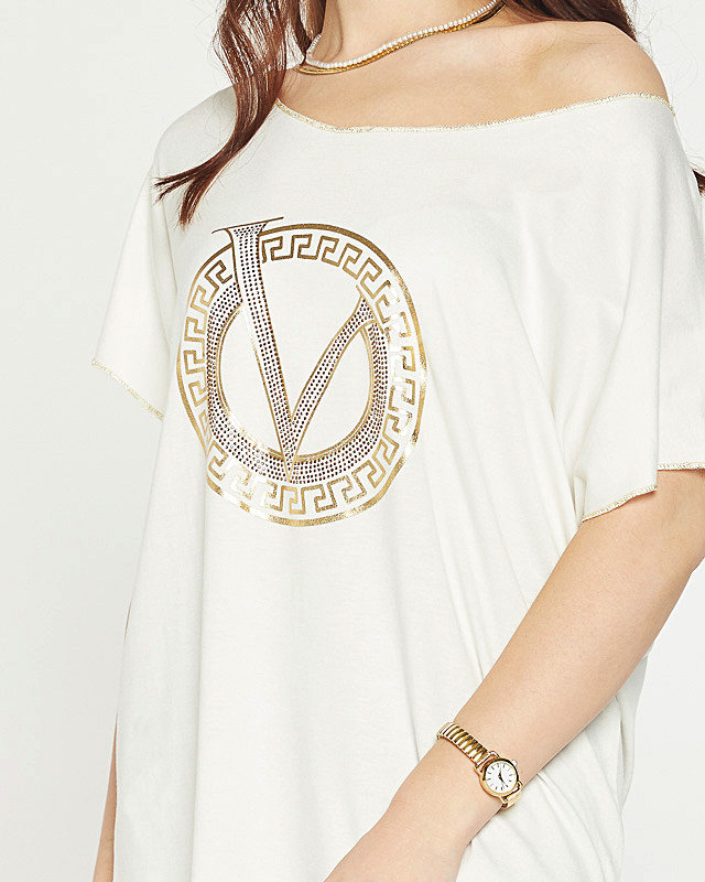 Kreminė moteriška palaidinė su raštais ir kubiniais cirkoniais - Drabužiai