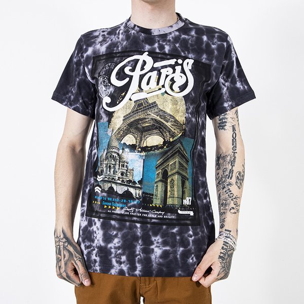 Juodi medvilniniai vyriški marškinėliai su įspaudu-Drabužiai