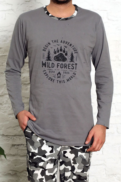 Темно-синяя мужская пижама с брюками в клетку - Одежда